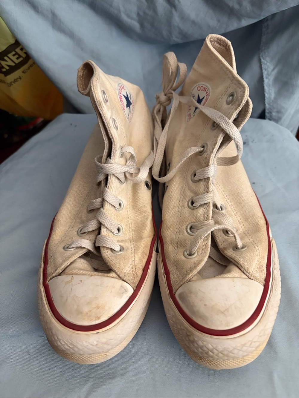 Converse Women's High-Top Canvas Sneakers - Beige with Red Trim size 4
